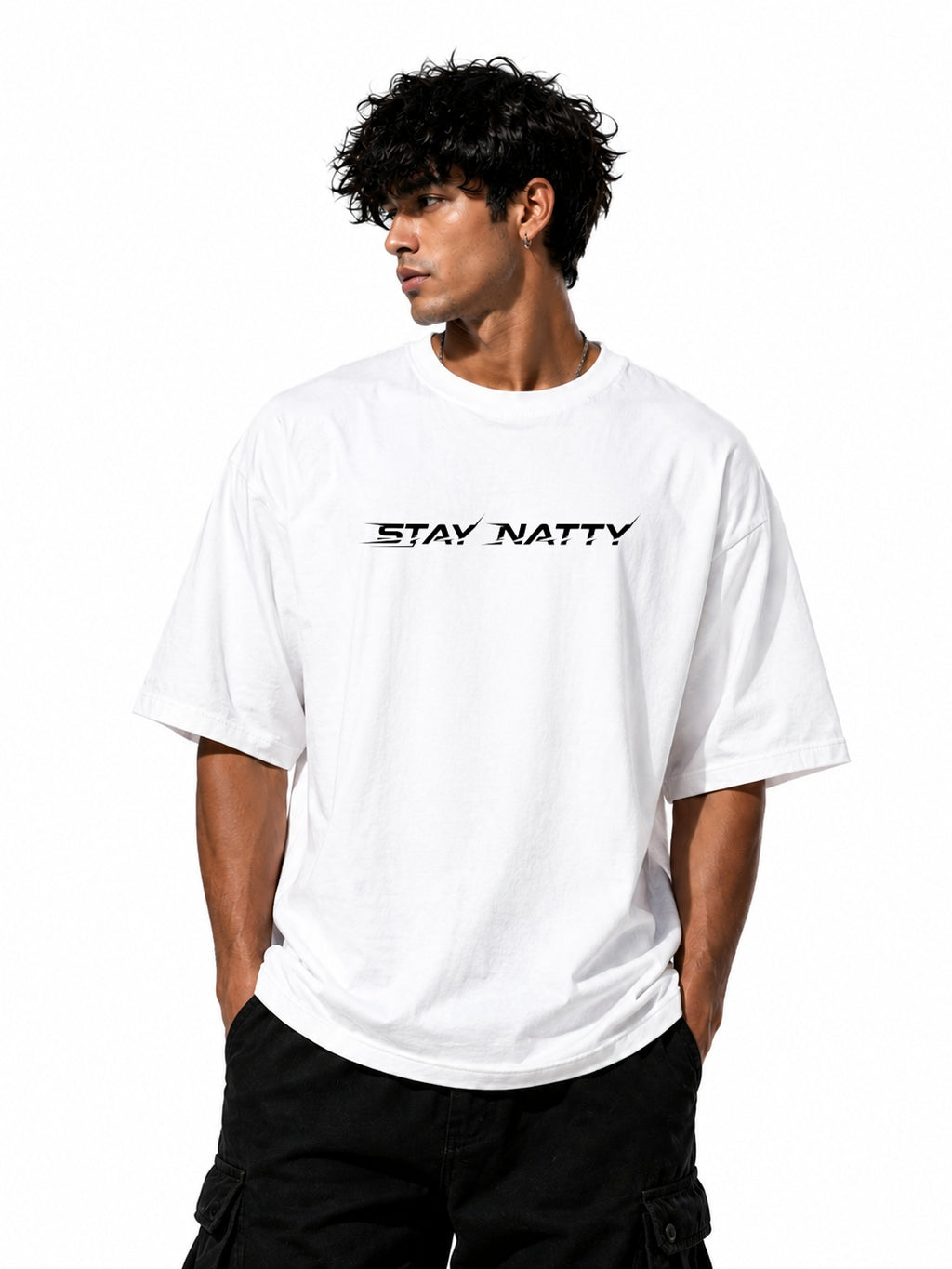 Stay Natty Front & Back Oversized Graphic T-Shirt – Minimal Artistic Streetwear