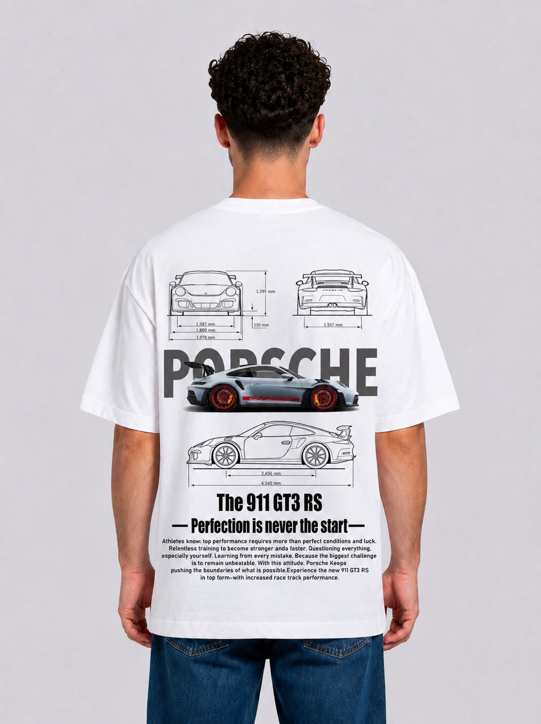 Porsche 911 GT3 RS Oversized Streetwear T-Shirt – White Graphic Tee