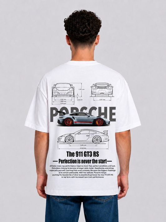 Porsche 911 GT3 RS Oversized Streetwear T-Shirt – White Graphic Tee